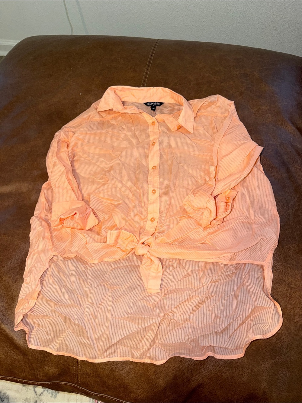 Express Peach Striped Button-Down Shirt